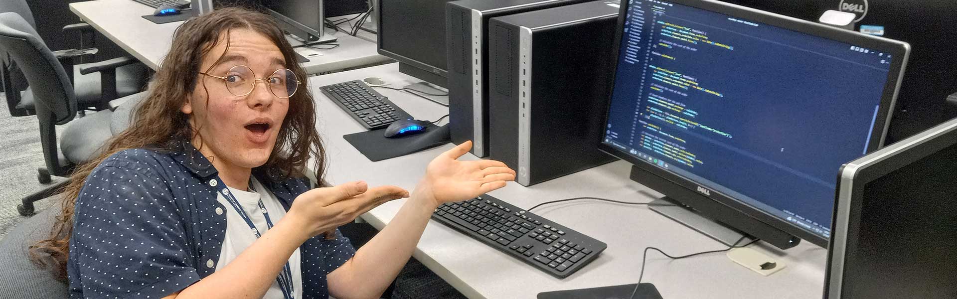 A student displaying their website.